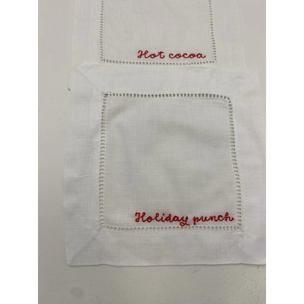 J Crew Happy Holidays Set Of Four Embroidered‎ Cocktail Napkins